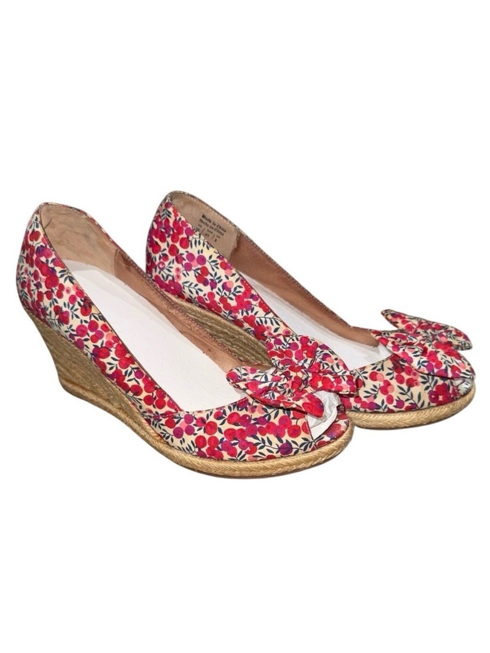 LORD & TAYLOR Floral Bow Peep-Toe Espadrille Wedges | Women's Size 10